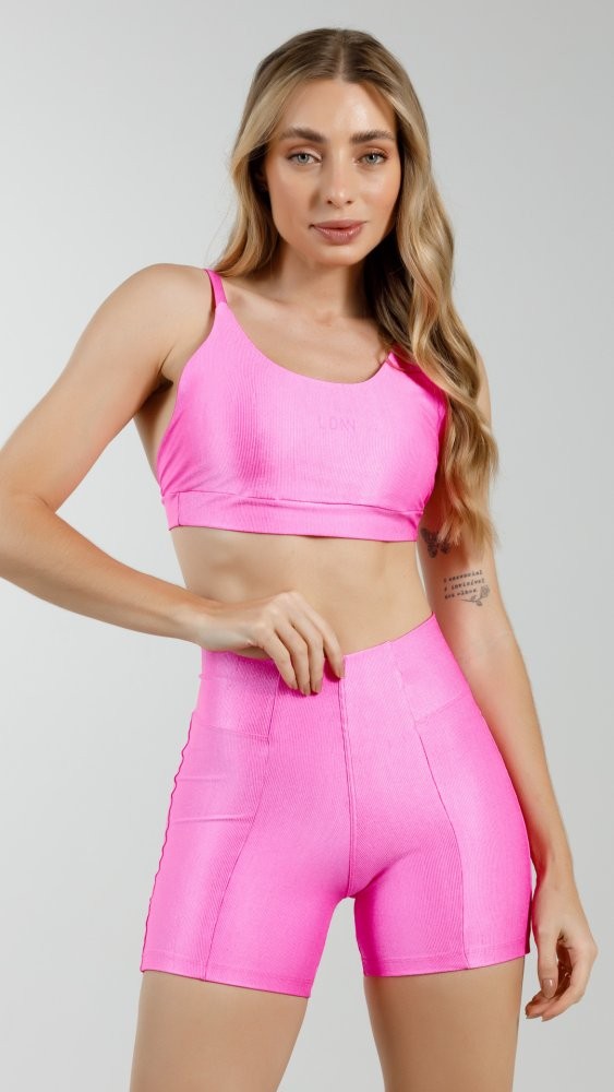 Shorts Canelado Rosa Chiclete Shorts Canelado Rosa Chiclete