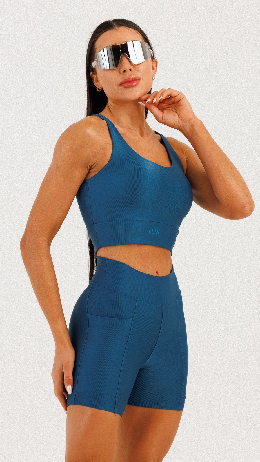 Conjunto Top + Shorts com Bolso Canelado Azul Galaxia