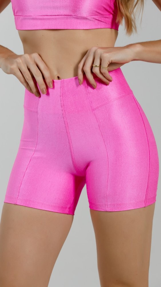 Shorts Canelado Rosa Chiclete Shorts Canelado Rosa Chiclete