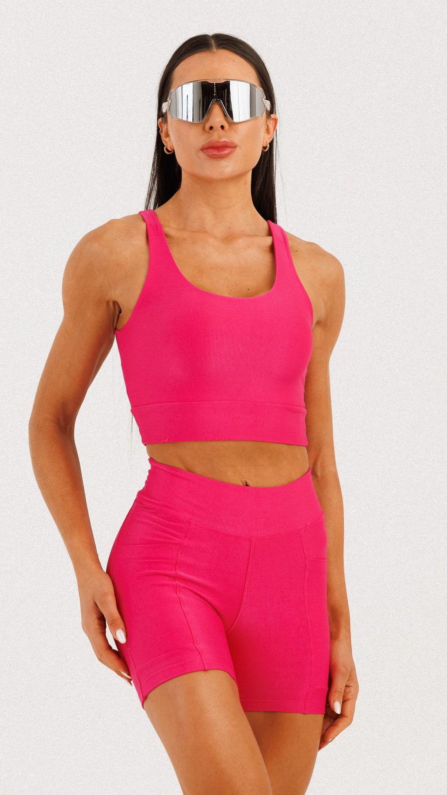 Conjunto Top + Shorts com Bolso Canelado Rosa Ruby