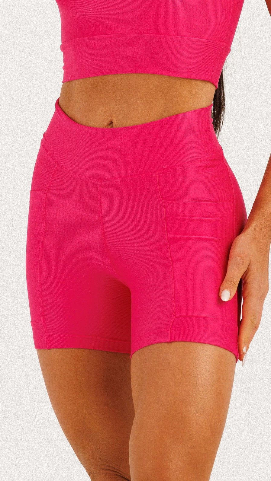 Conjunto Top + Shorts com Bolso Canelado Rosa Ruby