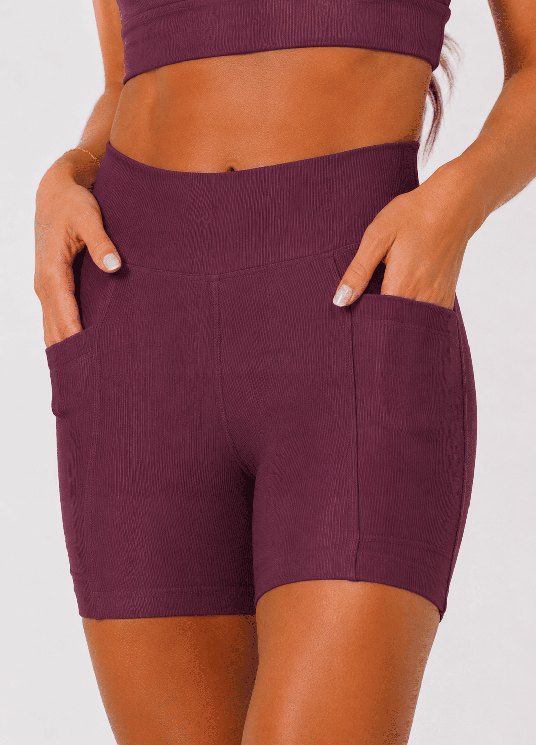 Shorts Canelado com Bolso Ameixa Shorts Canelado com Bolso Ameixa