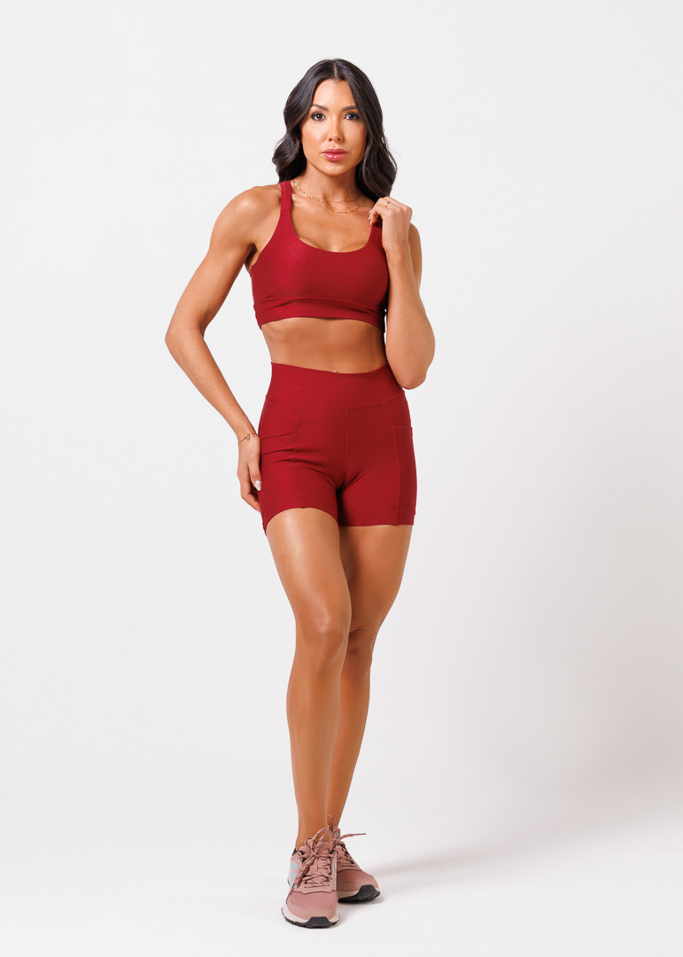 Shorts Canelado com Bolso Cereja