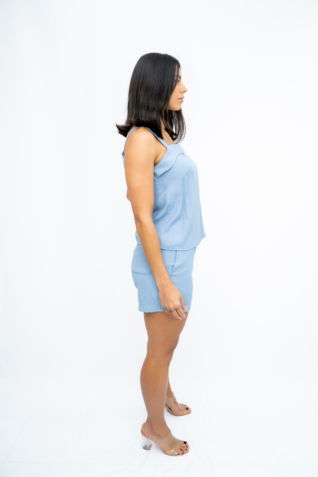 Shorts Alfaiataria com Bolso Azul Ramo Selvagem Shorts Alfaiataria com Bolso Azul Ramo Selvagem