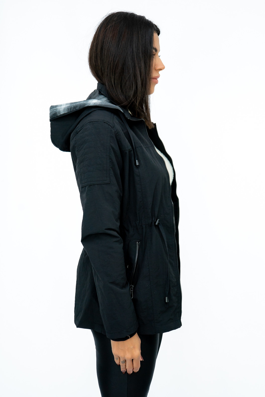 Parka Nylon Corta Vento Xadrez Preta Parka Nylon Corta Vento Xadrez Preta