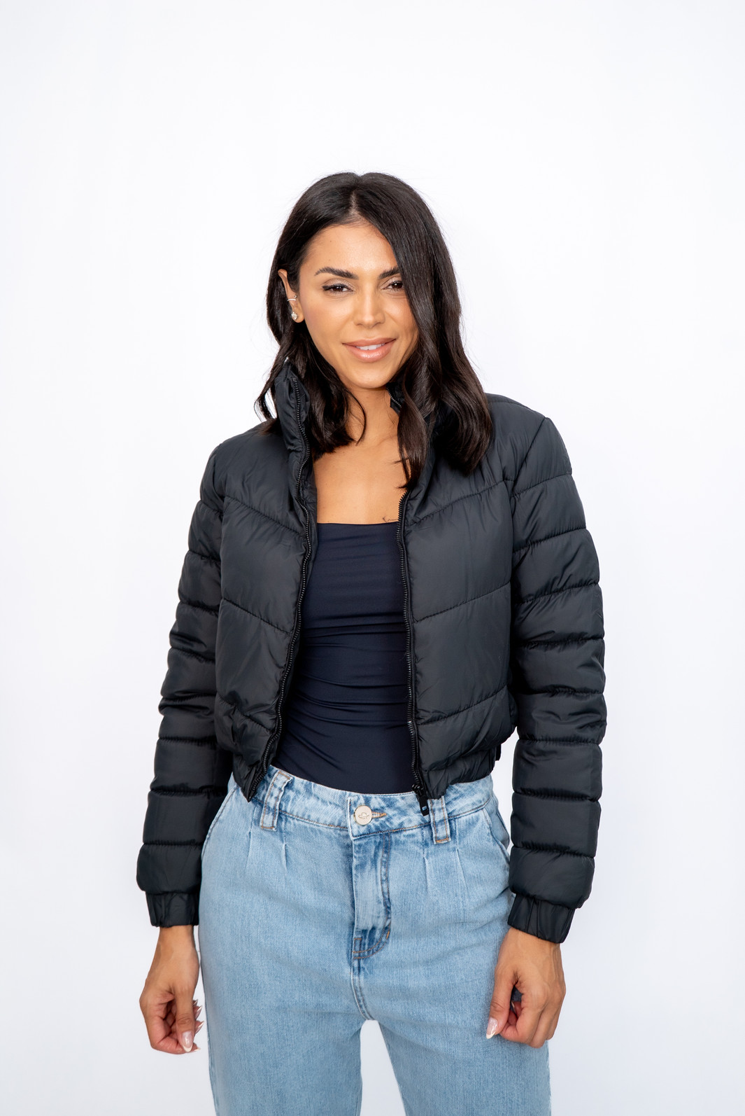 Jaqueta Curta Nylon sem Capuz Preta