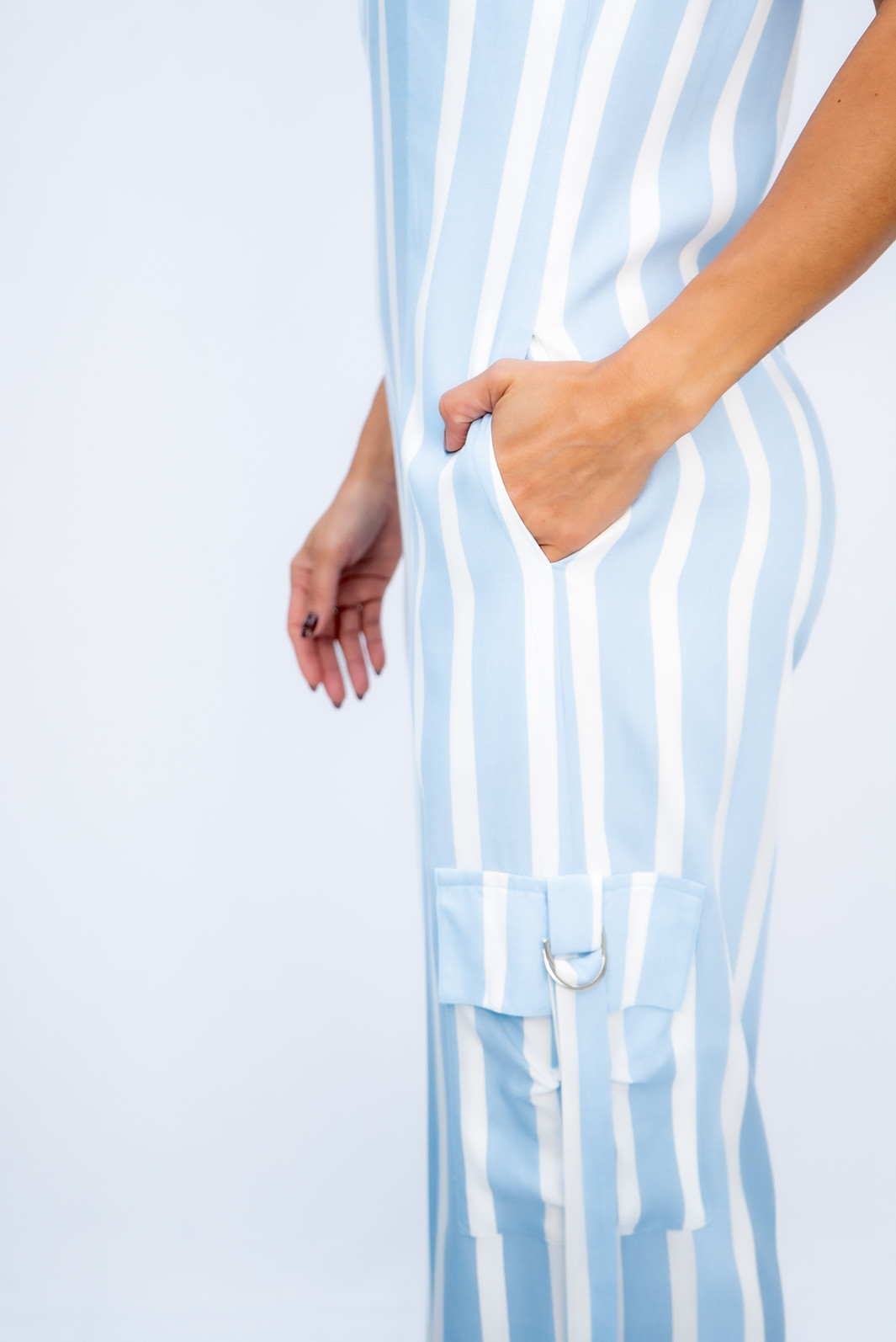 Macacão Bolso Cargo listra Azul