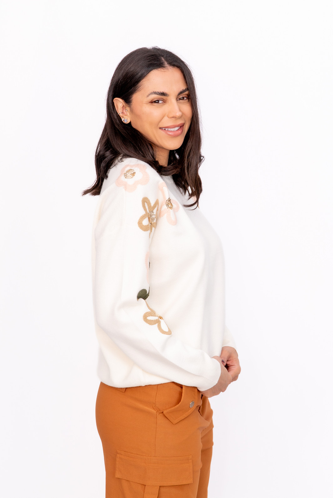 Blusa Modal Bordada nas Mangas Off Whitte