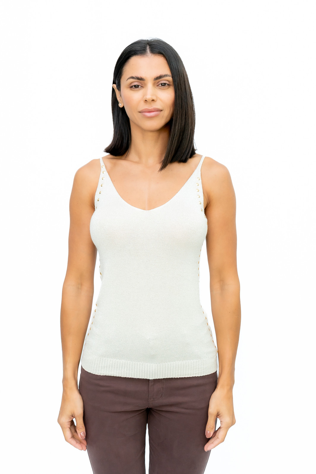 Blusa Regata Lurex e Taxas Branca Blusa Regata Lurex e Taxas Branca