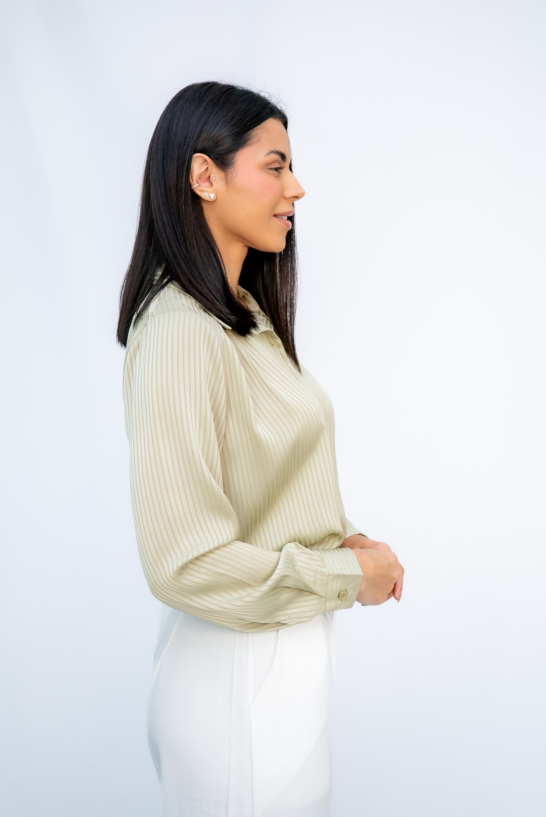 Camisa acetinada com Listras Verde