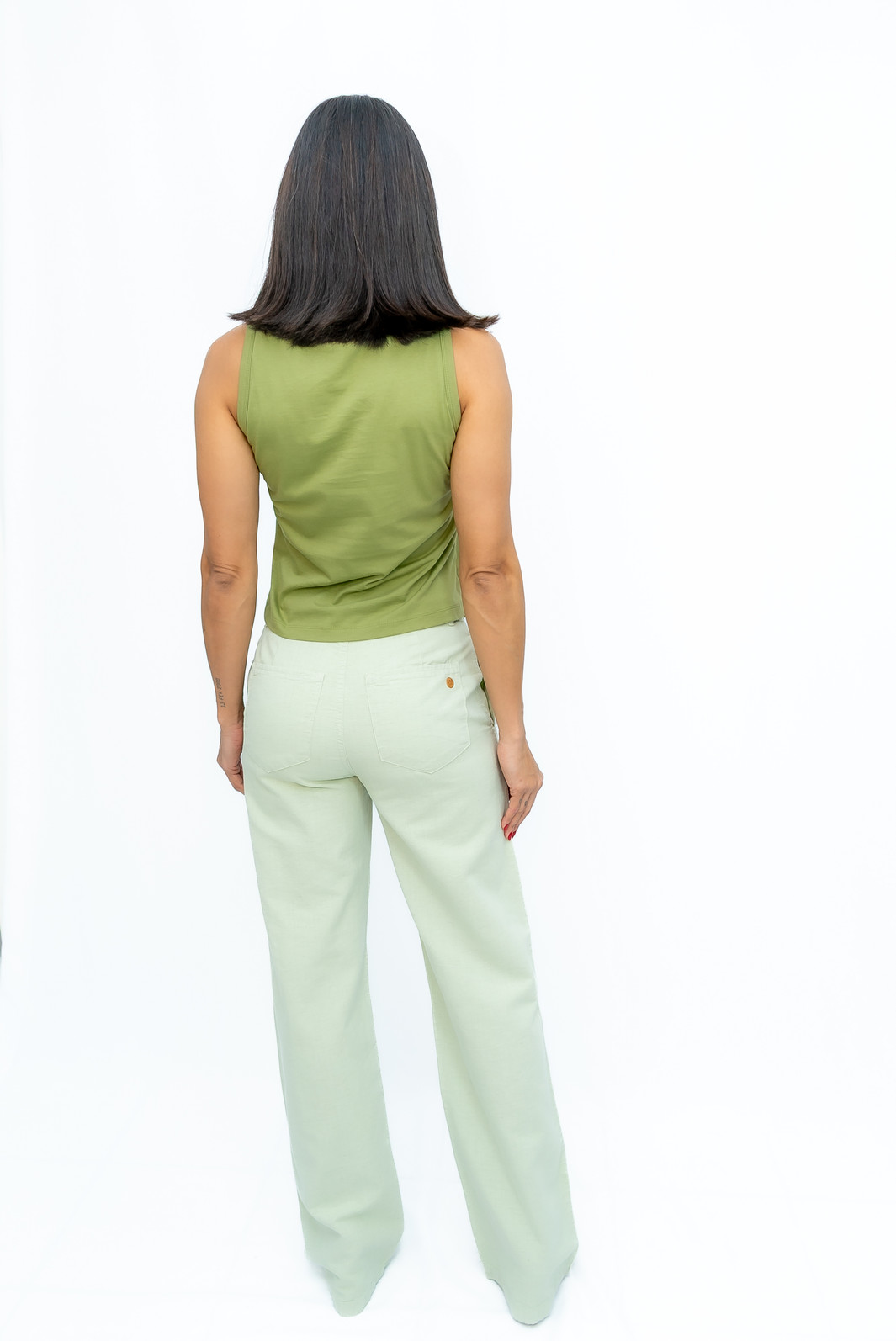 Calça Reta Linho Collor Verde Lênis Calça Reta Linho Collor Verde Lênis