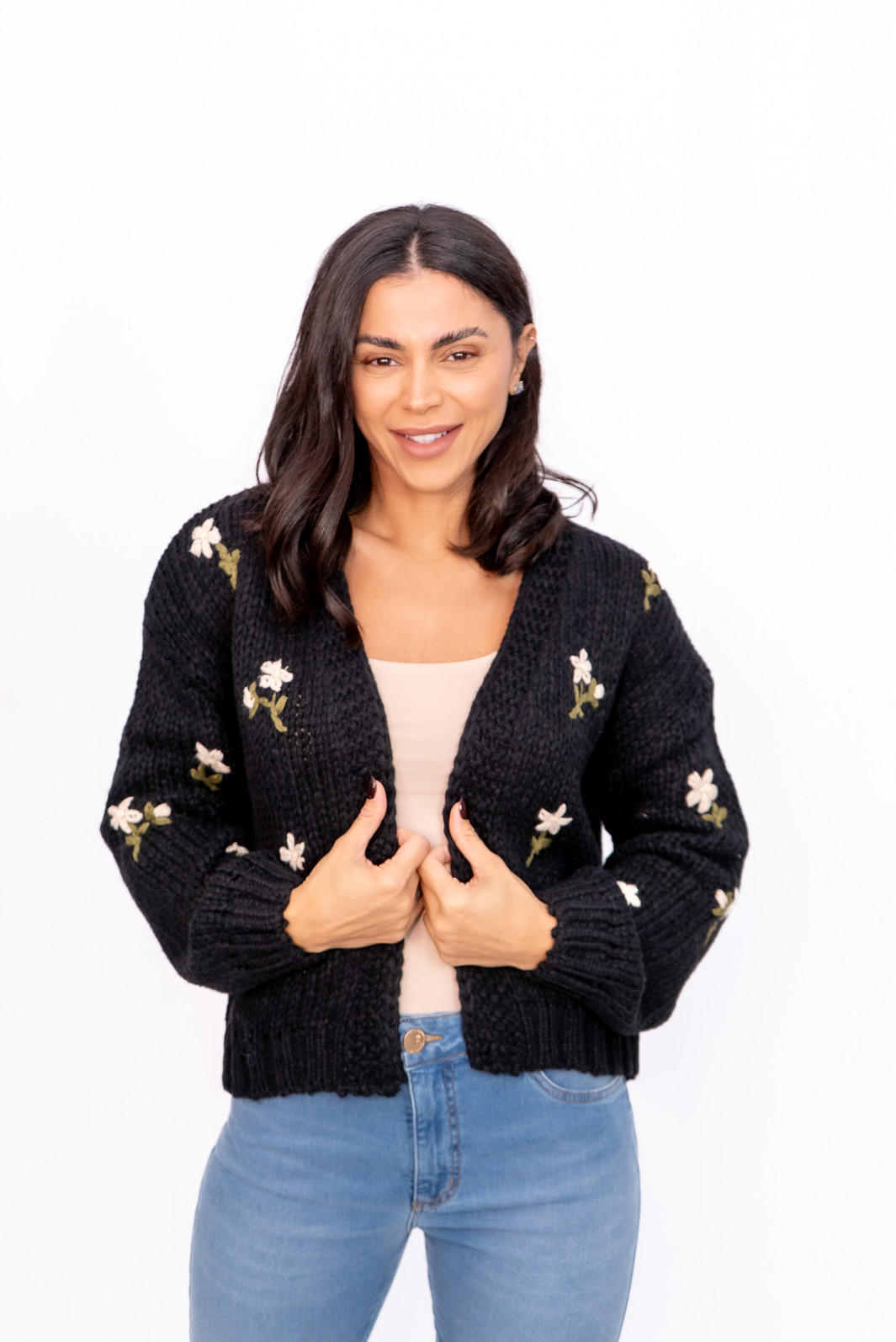 Casaco Tricot Bordado Preto