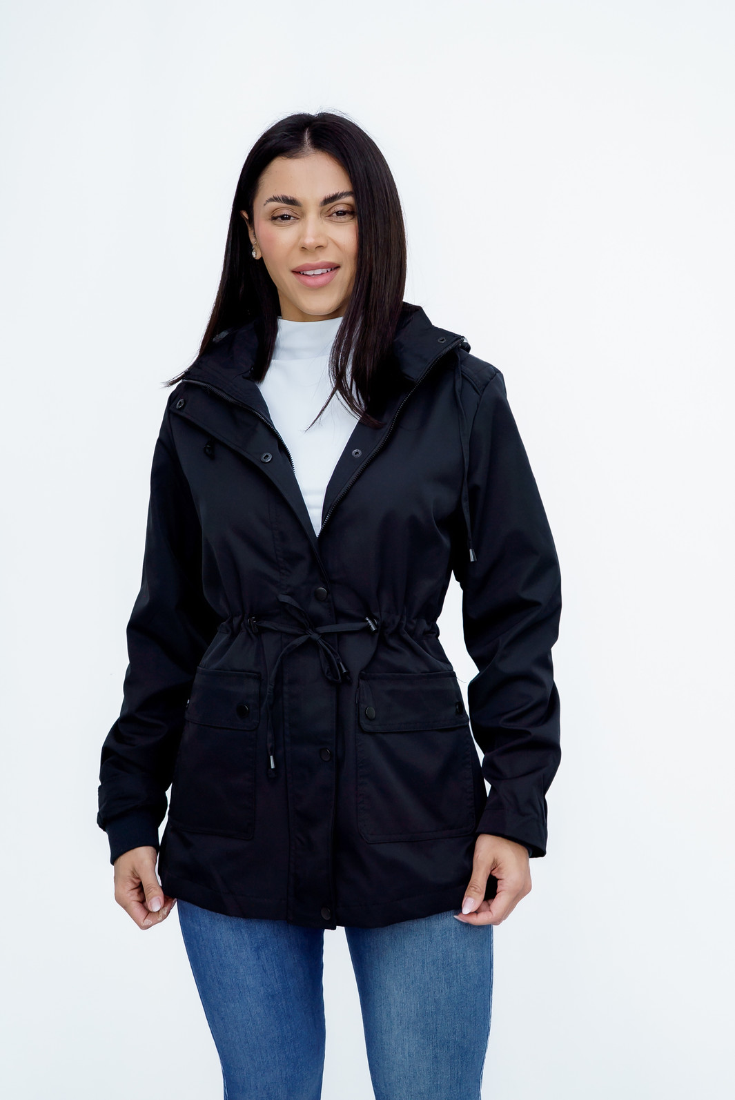 Parka lisa com Forro Xadrez Preta