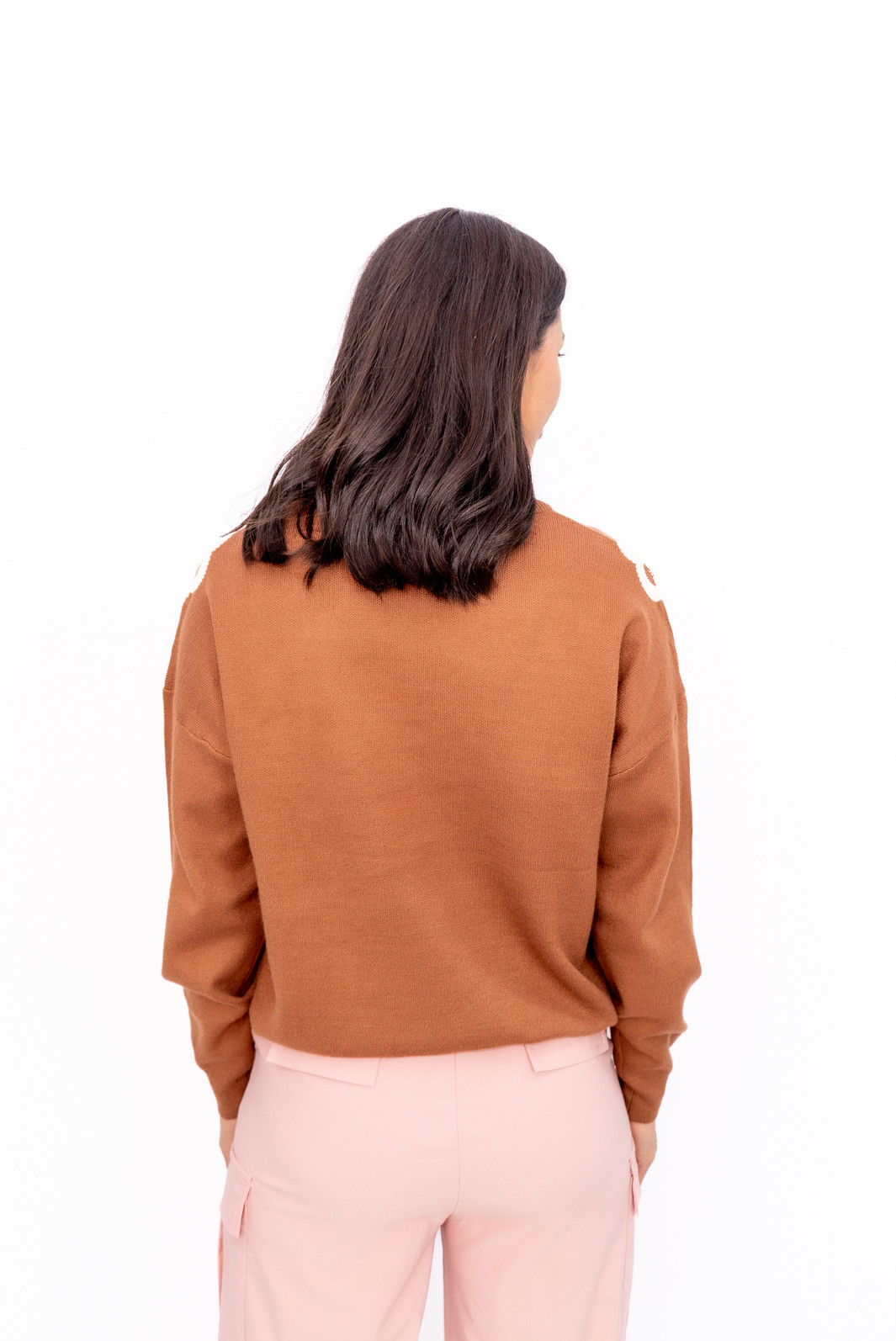 Blusa Modal Bordada nas Mangas Marrom