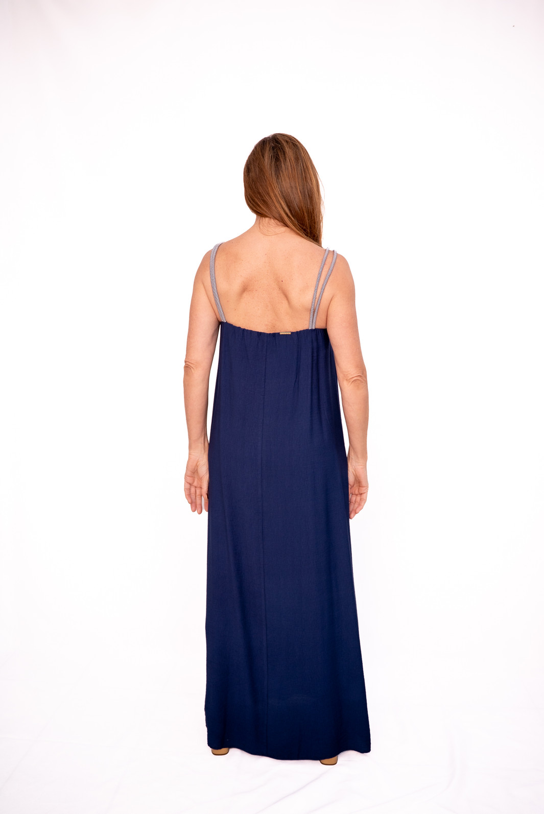 Vestido Longo Alças Corda Naútica Azul Marinho Bana Bana