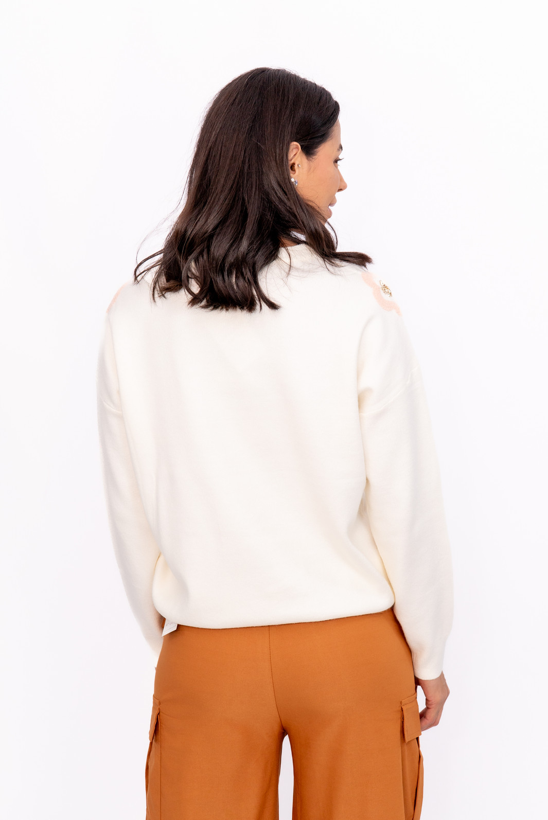 Blusa Modal Bordada nas Mangas Off Whitte