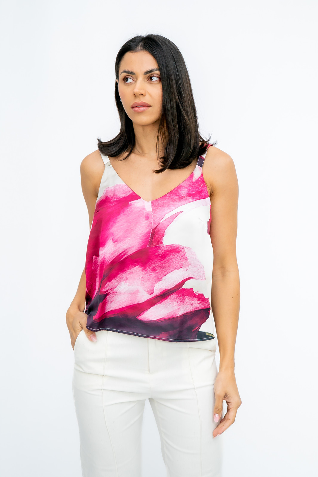 Regata Estampada Cetim Orquídea Ramo Selvagem