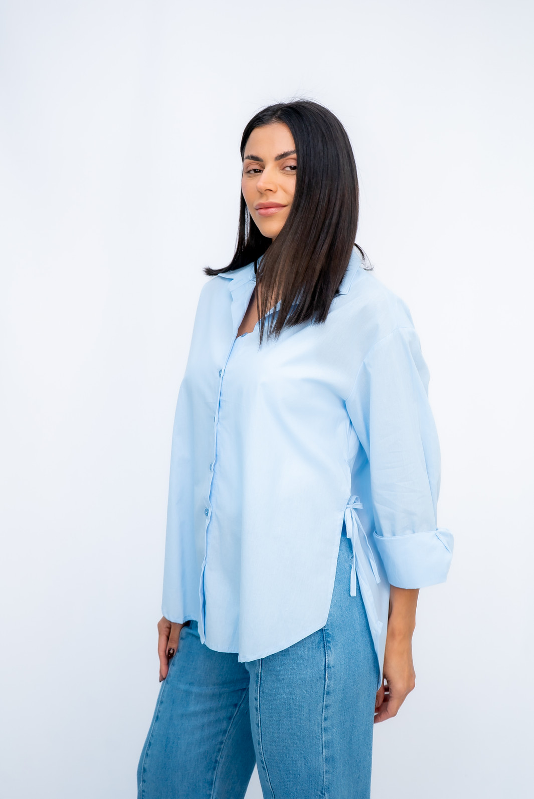 Camisa com Amarração Lateral Azul