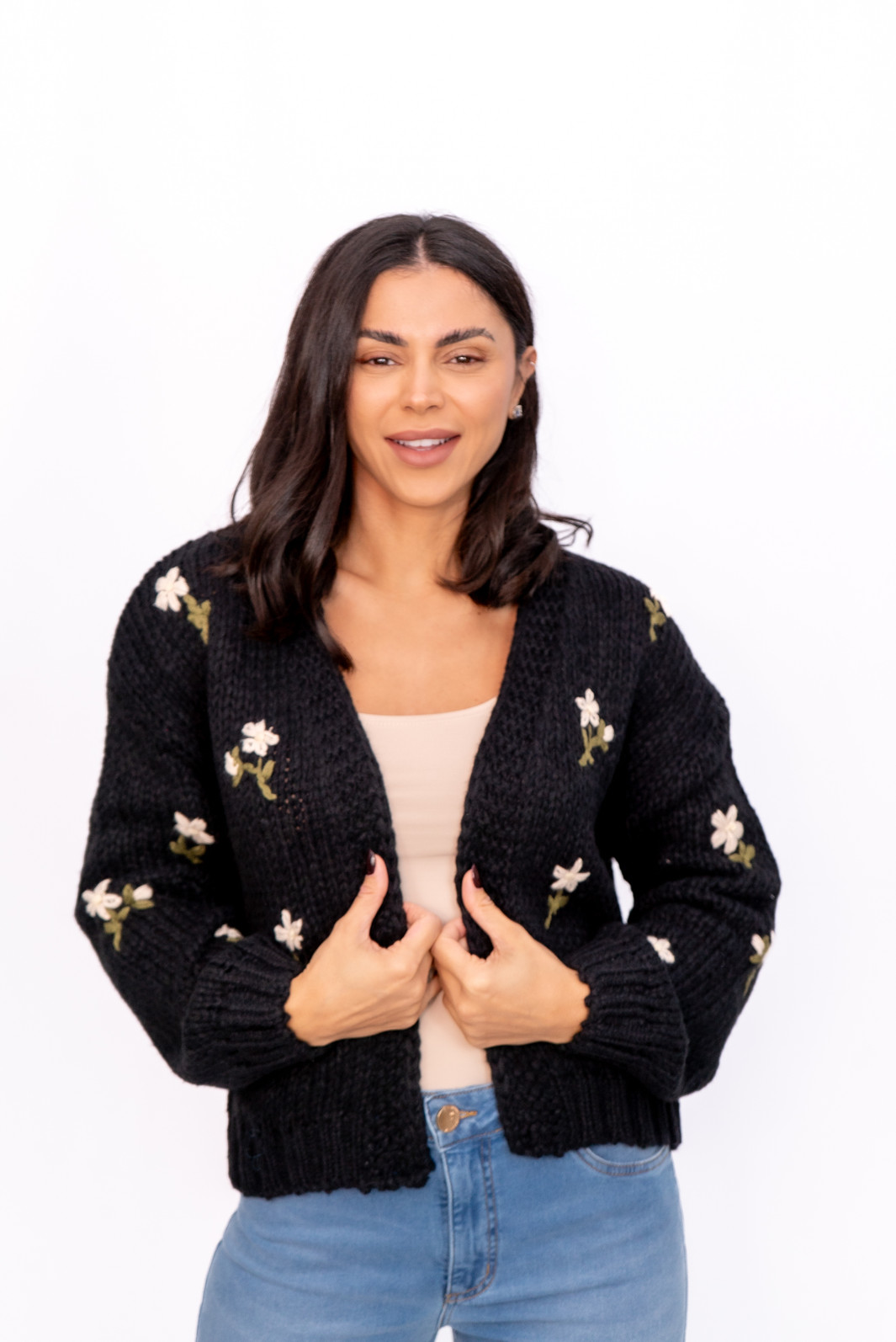 Casaco Tricot Bordado Preto