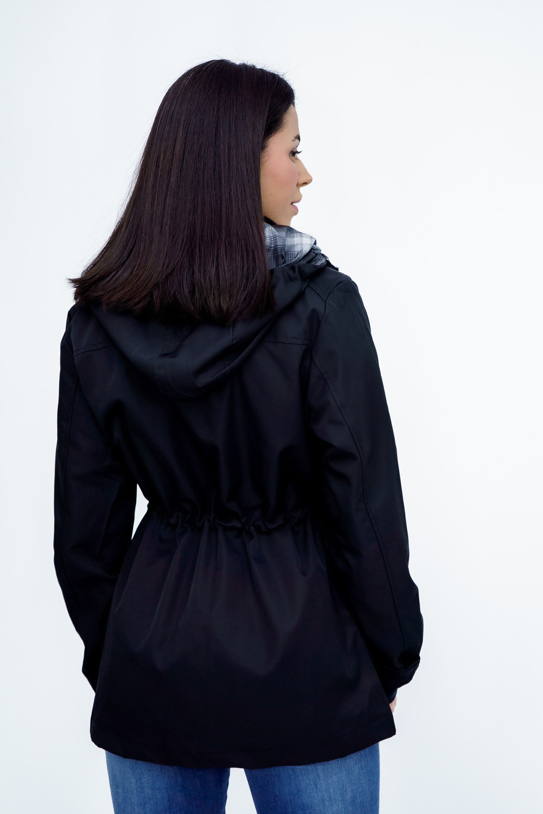 Parka lisa com Forro Xadrez Preta