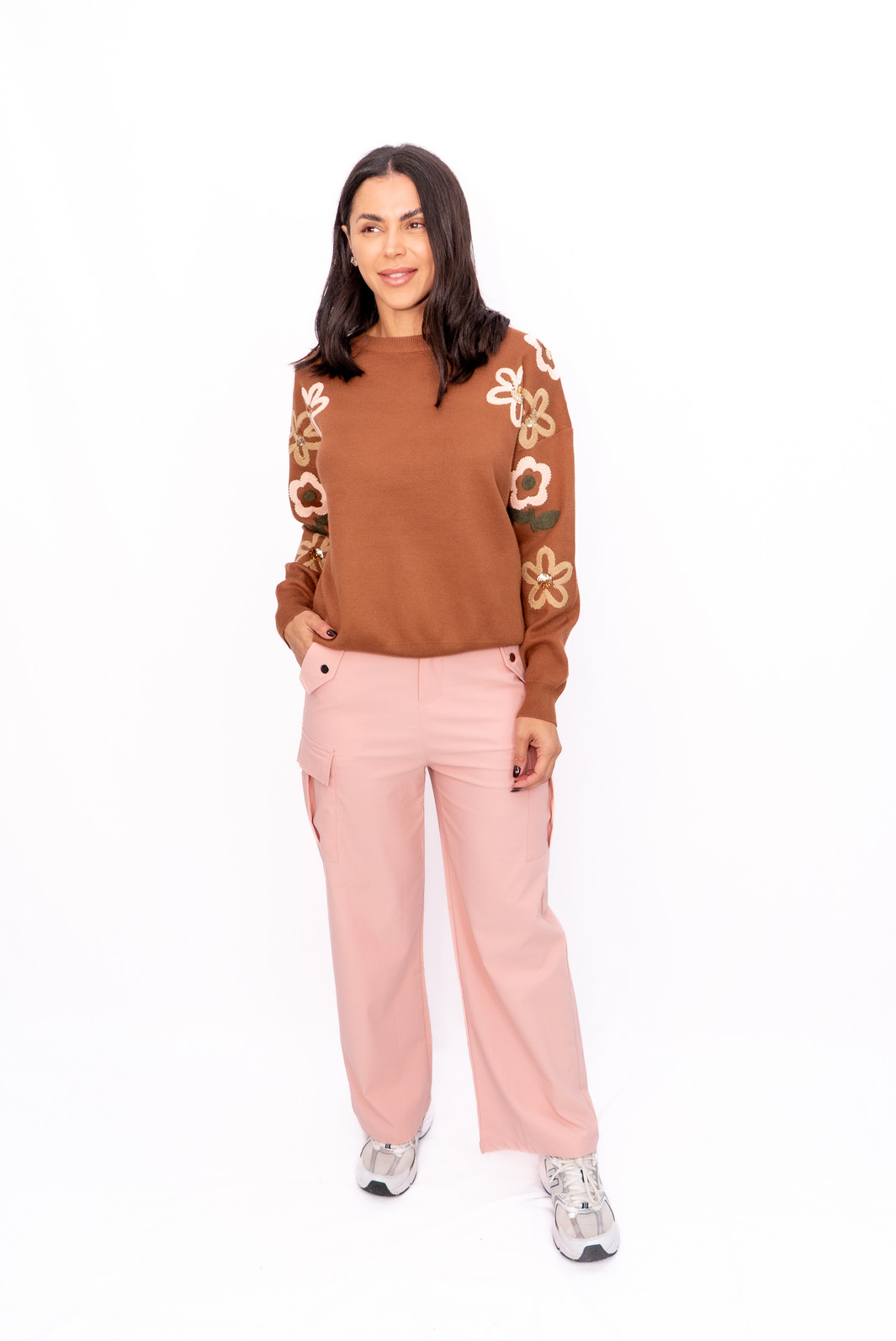 Blusa Modal Bordada nas Mangas Marrom