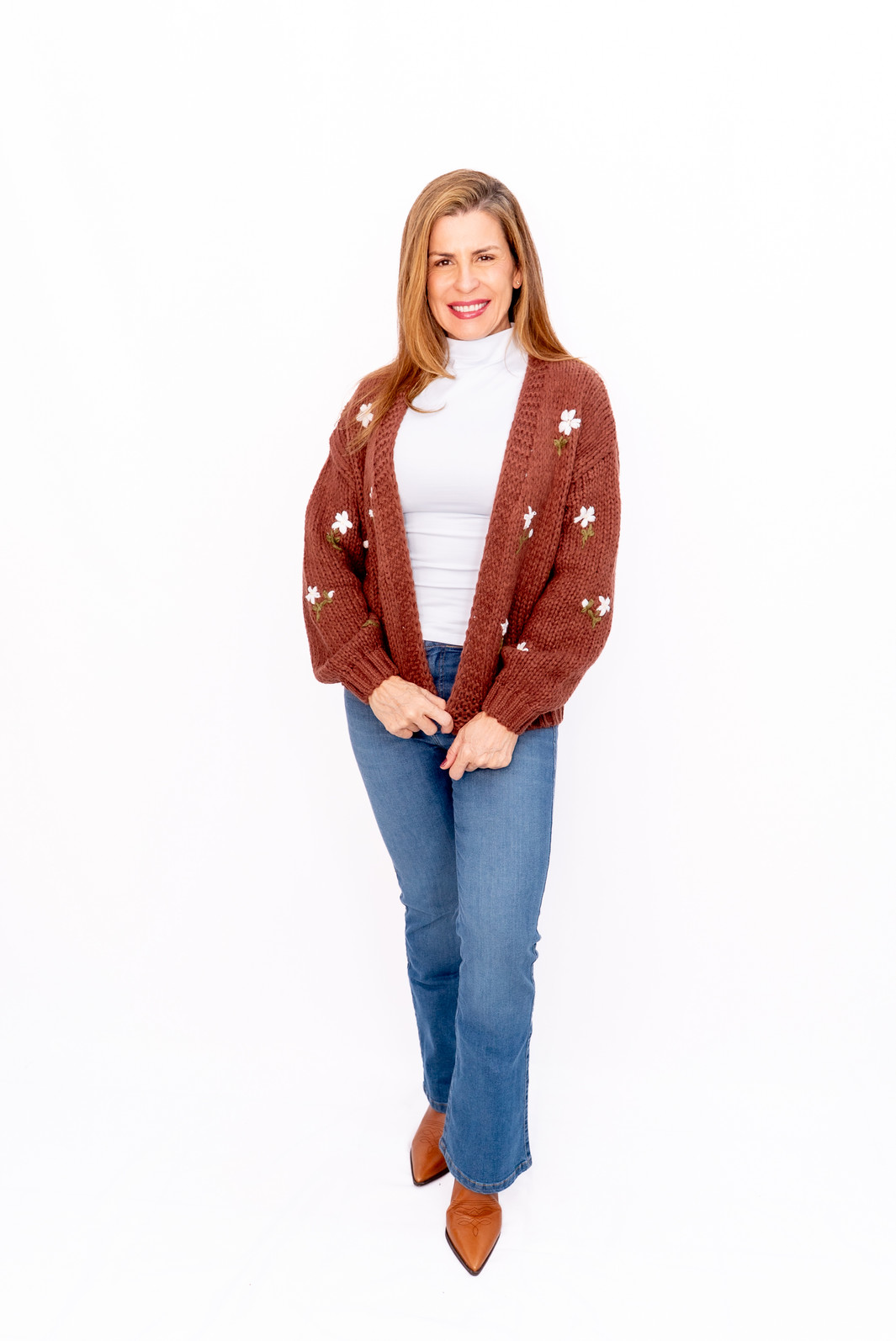 Casaco Tricot Bordado Marrom