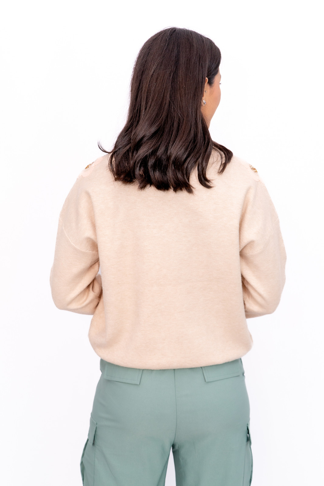 Blusa Modal Bordada nas Mangas Bege