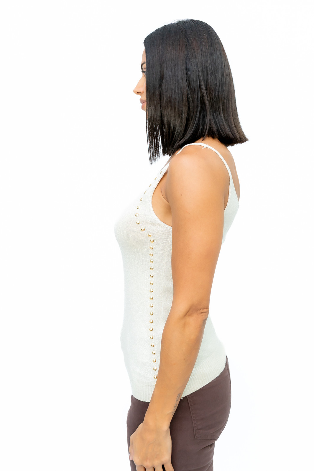 Blusa Regata Lurex e Taxas Branca Blusa Regata Lurex e Taxas Branca