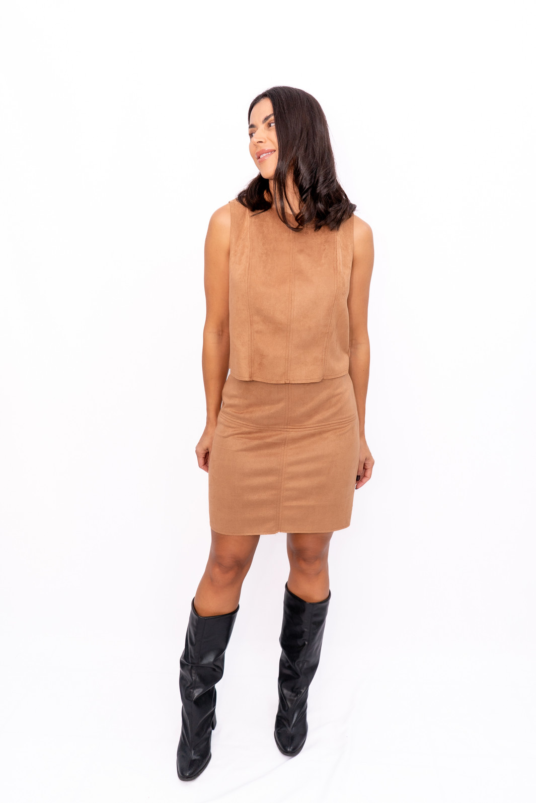 Blusa com Recortes e Ziper nas Costas Marrom Ramo Selvagem