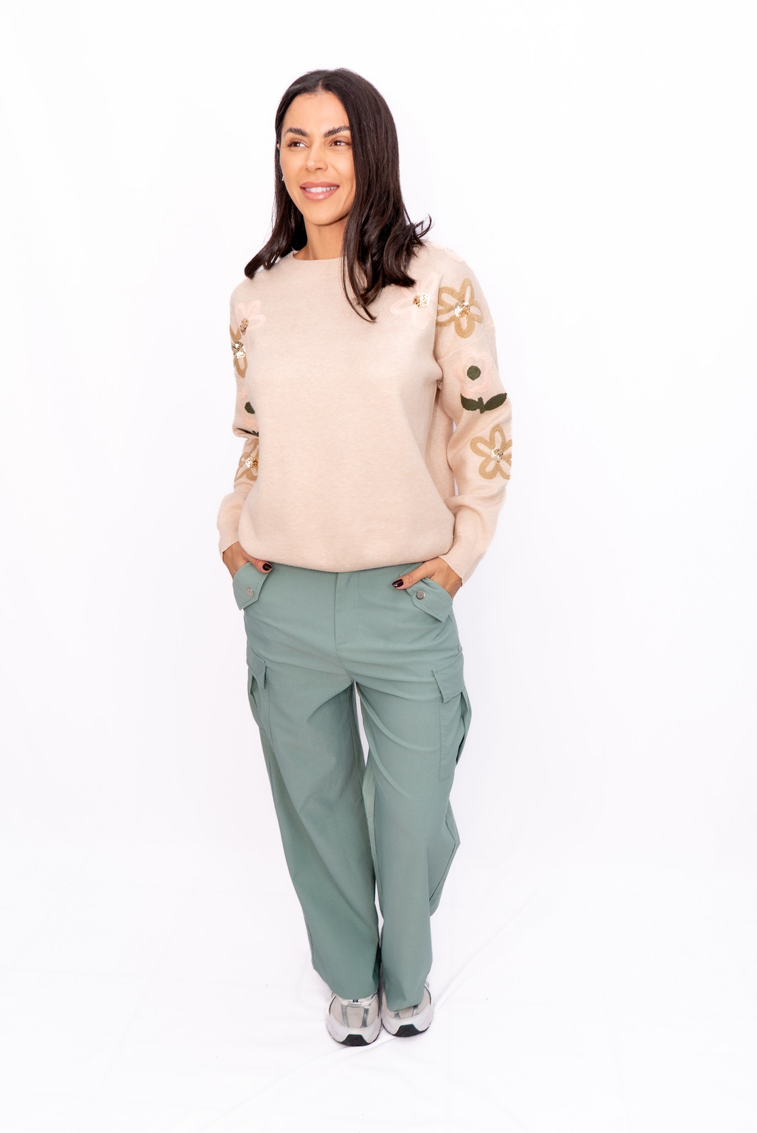 Blusa Modal Bordada nas Mangas Bege