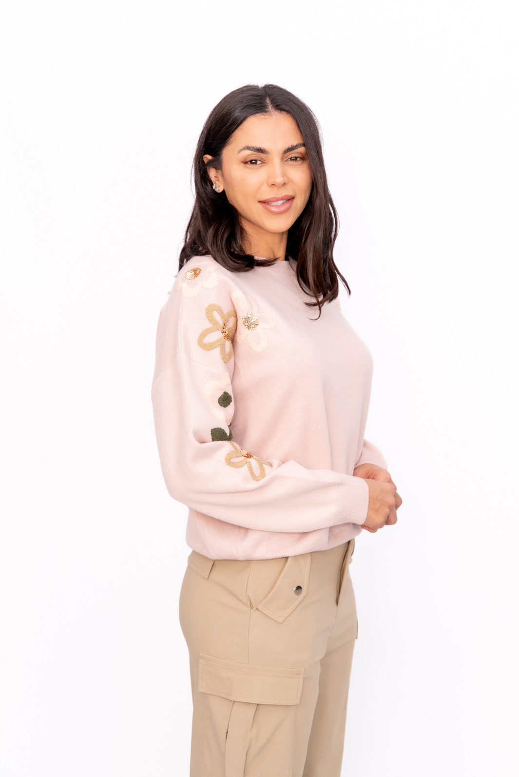 Blusa Modal Bordada nas Mangas Rosê