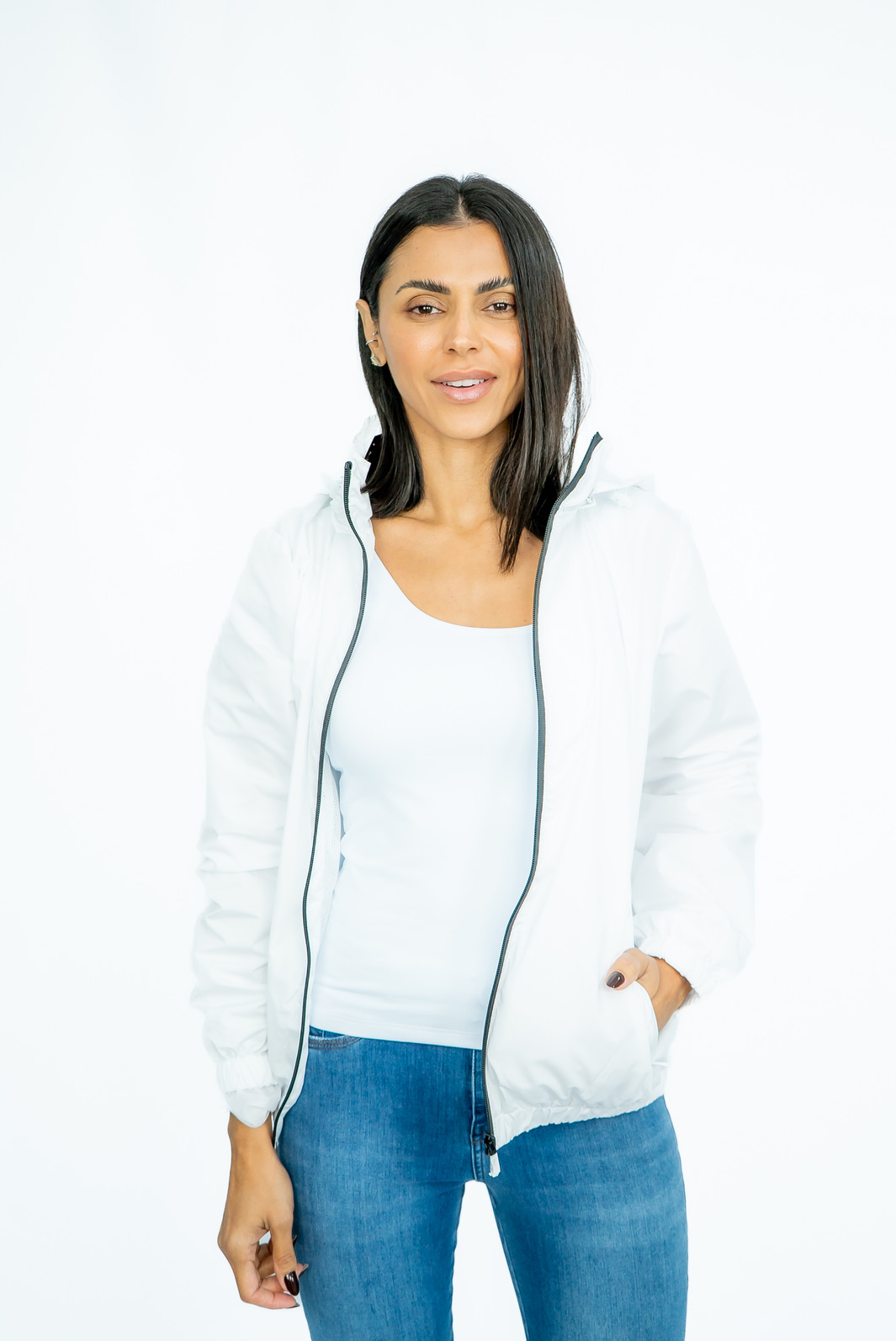 Jaqueta Corta Vento Comprida Branca