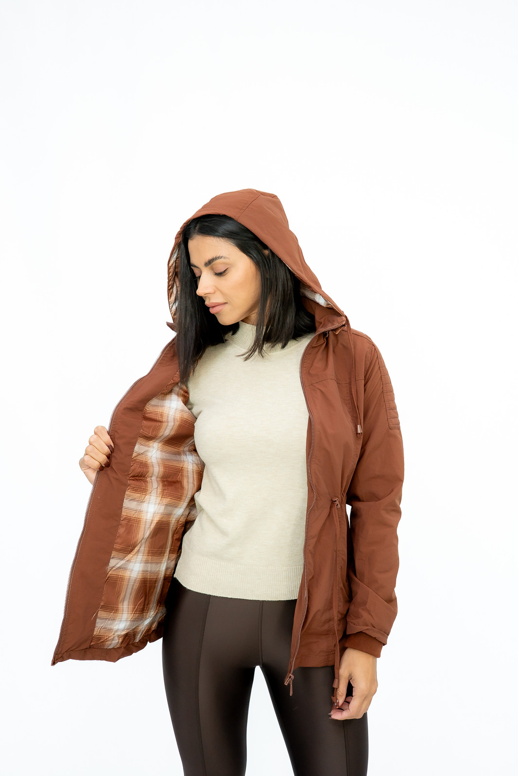 Parka Nylon Corta Vento Xadrez Coffee Parka Nylon Corta Vento Xadrez Coffee