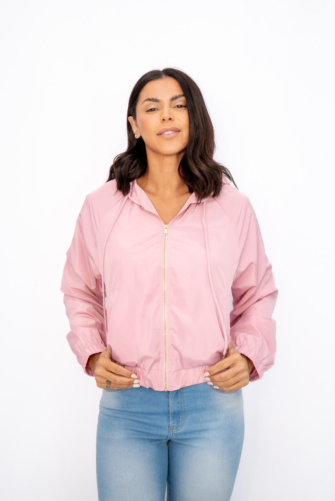 Jaqueta Corta Vento Capuz Lisa Rosa