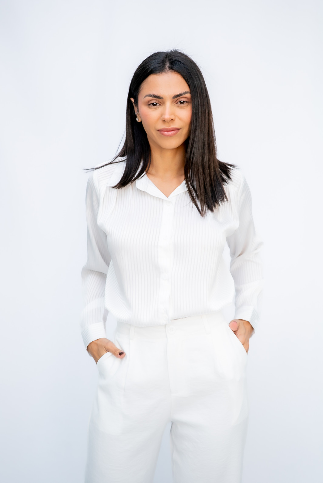 Camisa acetinada com Listras Branca