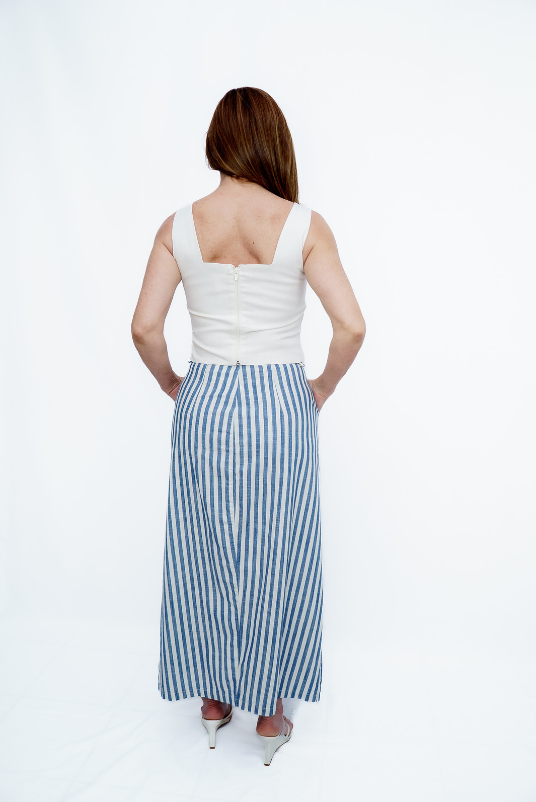Saia Longa com Cinto de Listra Azul Bana Bana
