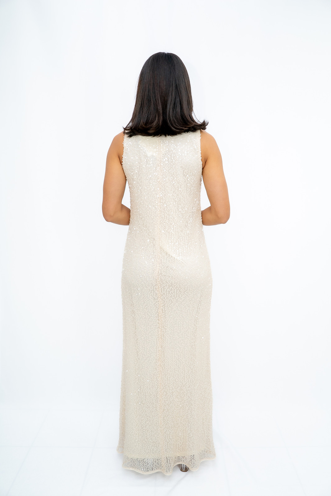 Vestido Longo Paête com Forro Bege Ramo Selvagem Vestido Longo Paête com Forro Bege Ramo Selvagem
