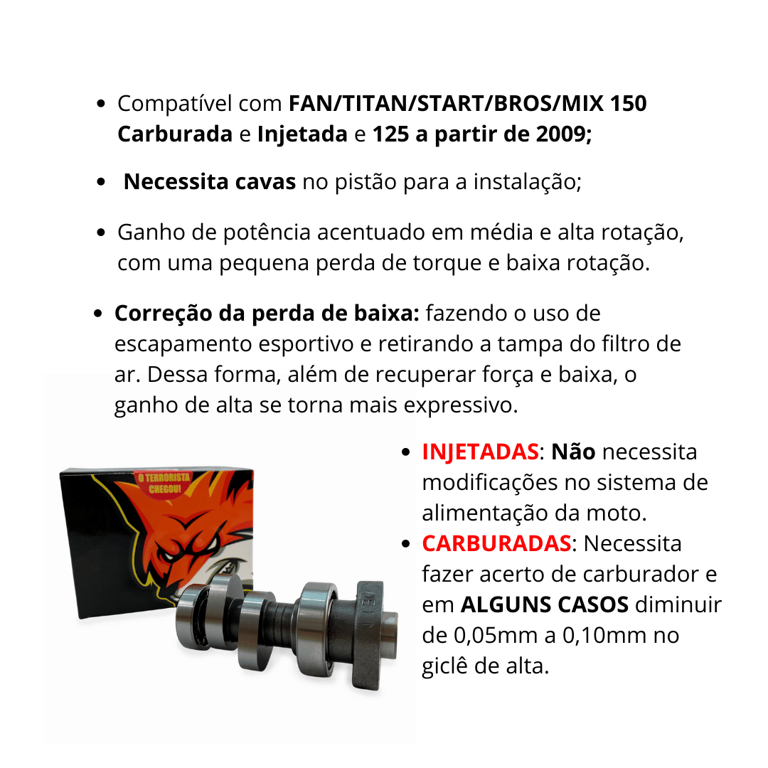 KIT 190cc KMP CG 150 (TODAS) 125 de 2009 EM DIANTE ÁLCOOL COM COMANDO VIGARISTA NÍVEL 2 KIT 190cc KMP CG 150 (TODAS) 125 de 2009 EM DIANTE ÁLCOOL COM COMANDO VIGARISTA NÍVEL 2
