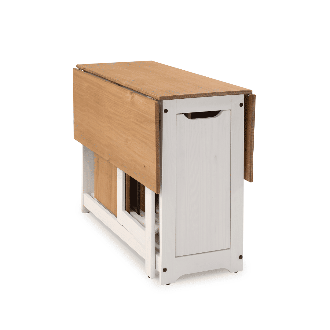 Mesa Dobrável Borboleta com 4 Cadeiras em Madeira Maciça de Pinus Branco Cera