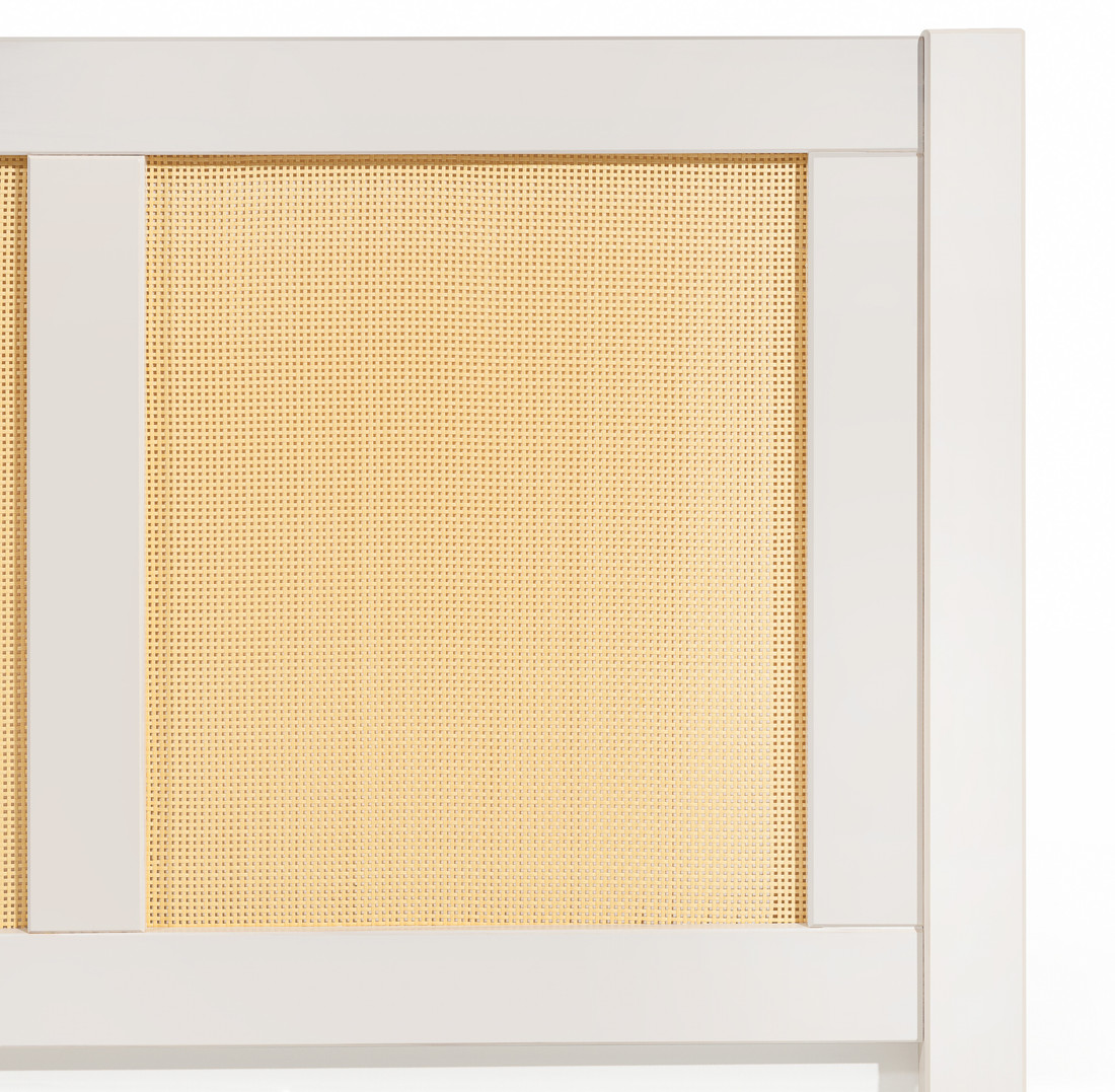 Cabeceira de Cama CASAL 140cm Paglia Madeira e Rattan na Cor Branca