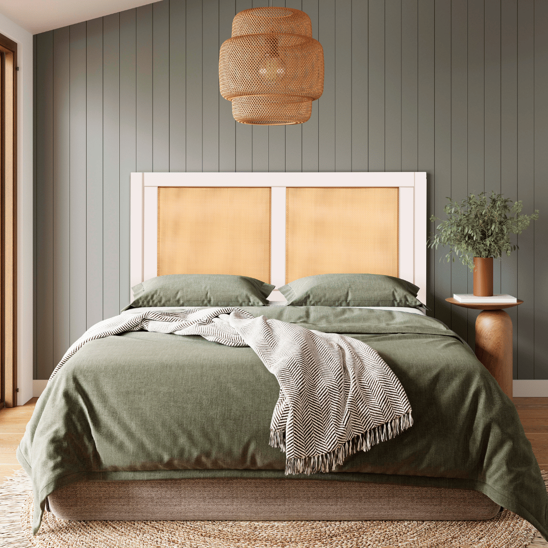 Cabeceira de Cama CASAL 140cm Paglia Madeira e Rattan na Cor Branca