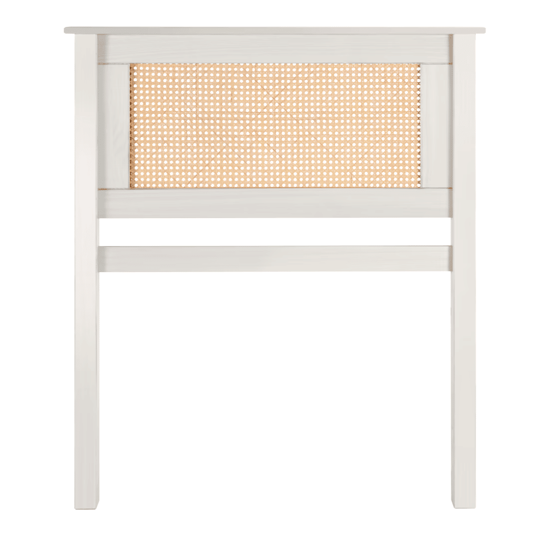 Cabeceira de Cama SOLTEIRO 94 cm Nature Madeira e Rattan na Cor Branca