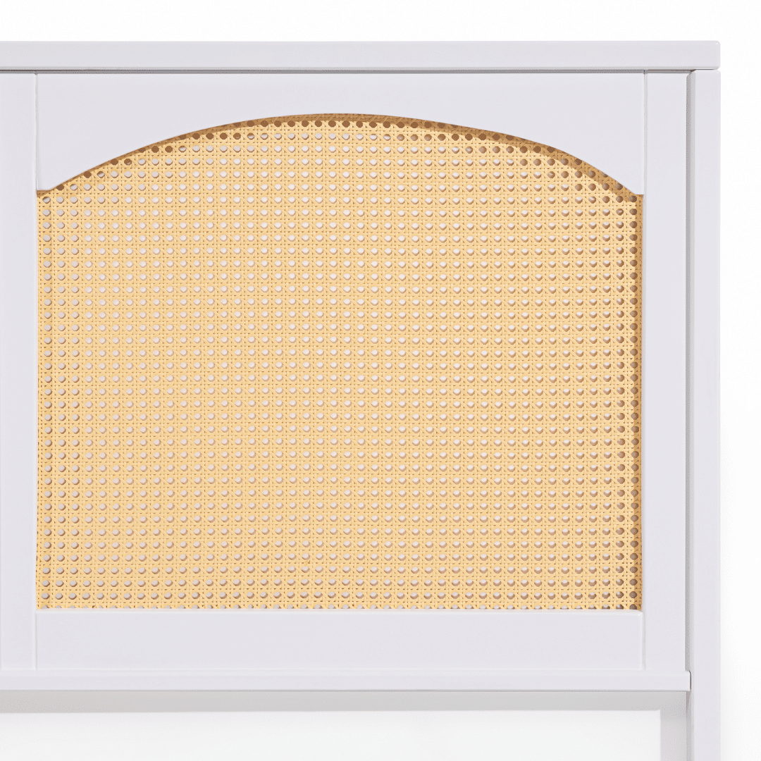 Cabeceira de Cama QUEEN 166cm Arcs Madeira e Rattan na Cor Branca
