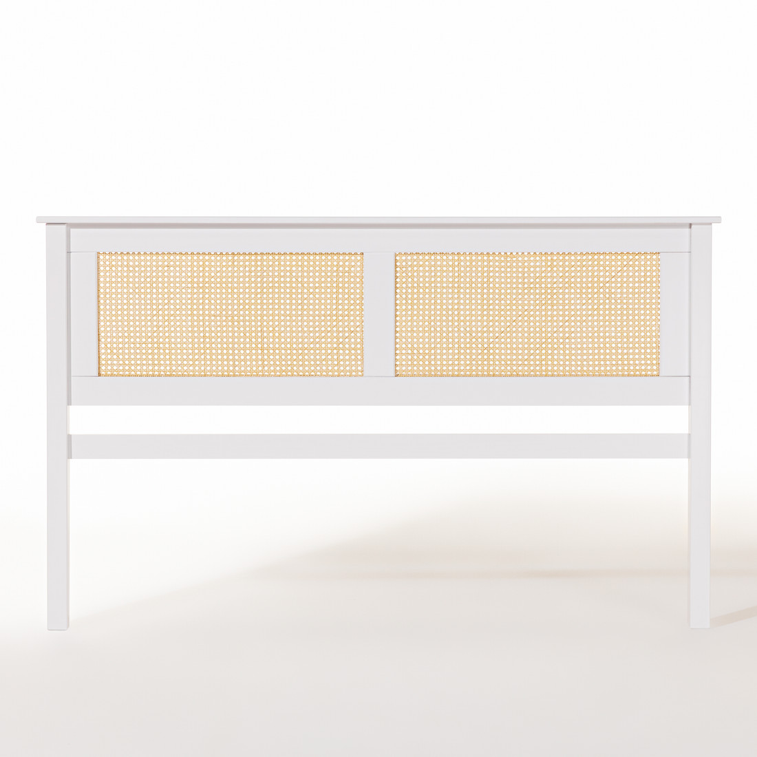 Cabeceira de Cama CASAL 144cm Nature Madeira e Rattan na Cor Branca