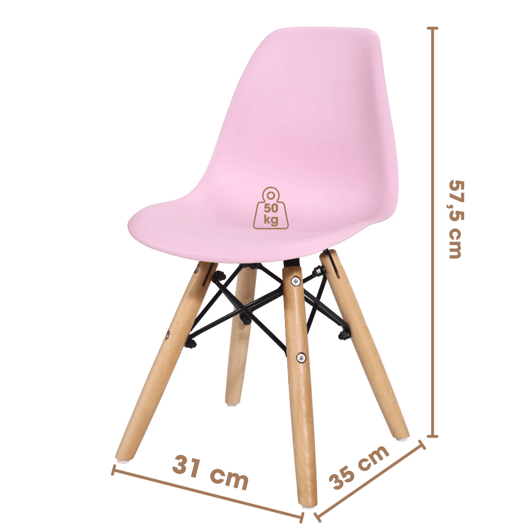 Cadeira Infantil Mavie em Polipropileno com Pés de Madeira Rosa Cadeira Infantil Mavie em Polipropileno com Pés de Madeira Rosa
