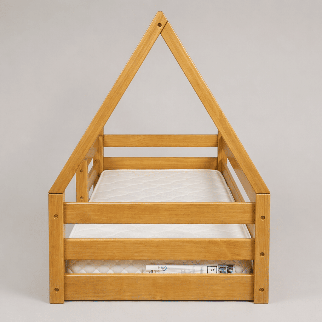 Mini Cama Infantil Montessoriana Casinha Bloomie em Madeira Maciça Pinus Mel Mini Cama Infantil Montessoriana Casinha Bloomie em Madeira Maciça Pinus Mel