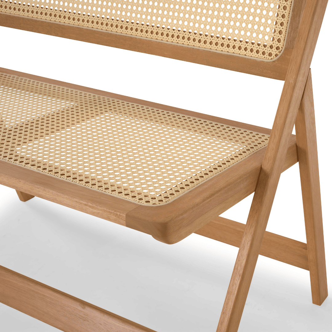 Banco Dobrável em Madeira de Eucalipto com Assento e Encosto em Rattan Natural Cor Pitanga 92 cm