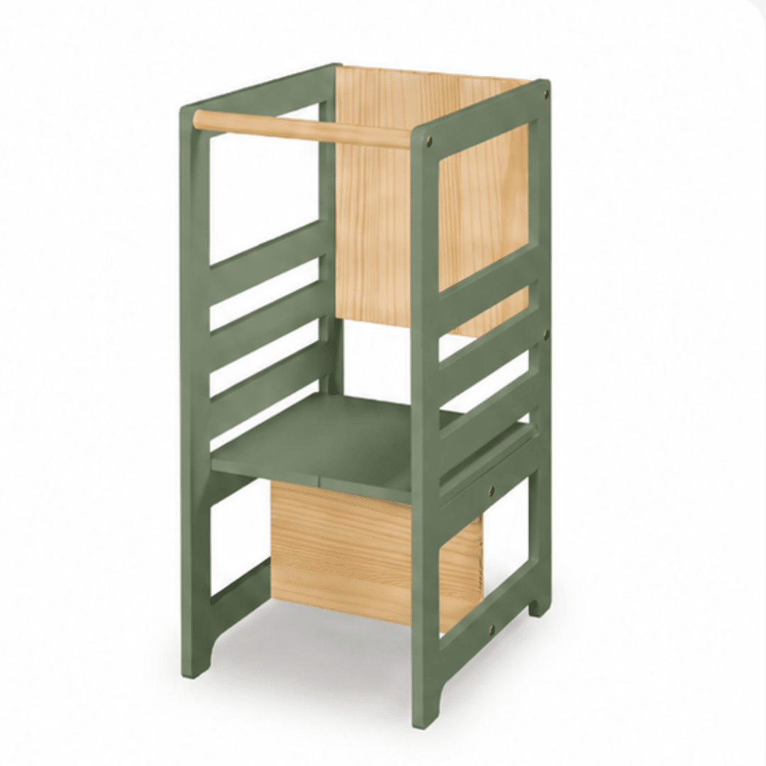 Torre de Aprendizagem Montessori 4 em 1 Verde Oliva Cadeirão Ajustável, Mesinha de Atividades, Quadro de Desenhos Torre de Aprendizagem Montessori 4 em 1 Verde Oliva Cadeirão Ajustável, Mesinha de Atividades, Quadro de Desenhos