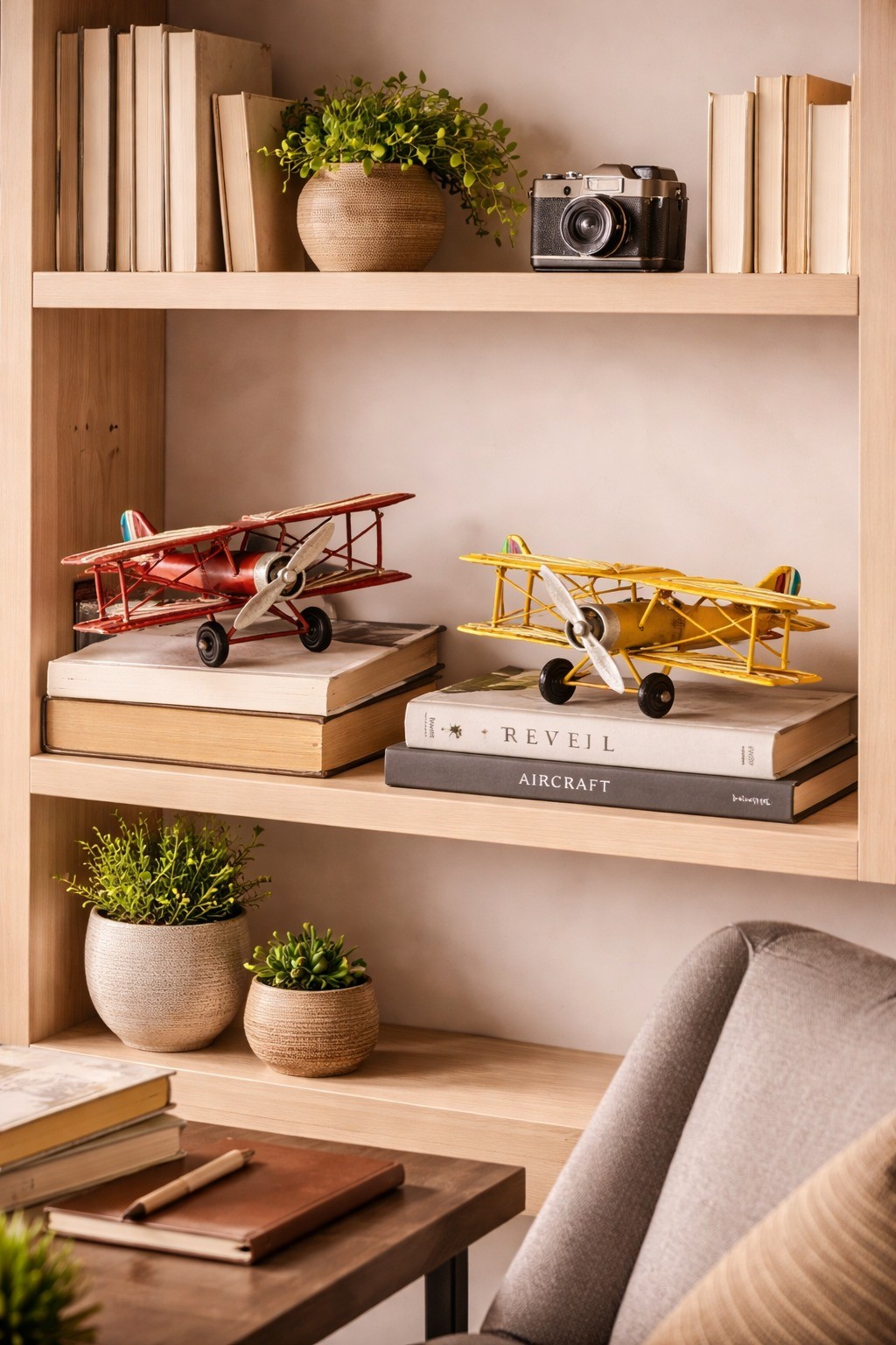 Avião Decorativo Amarelo Queimado Avião Decorativo Amarelo Queimado