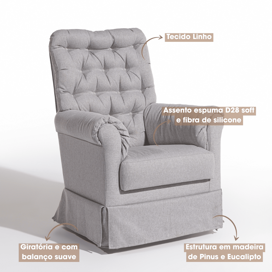 Poltrona de Amamentação Mommy com Balanço Linho Cinza Poltrona de Amamentação Mommy com Balanço Linho Cinza